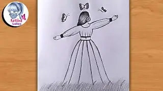 A beautiful girl drawing with butterfly &hearts;️// Easy drawing for beginners // Girl with butterflies