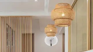 Bamboo Pendant Lamp E27 Hand Knitted Chinese Style Weaving Hanging Lamps 30cm Restaurant Home Decor