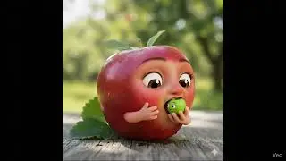 animate baby apple eat another small apple