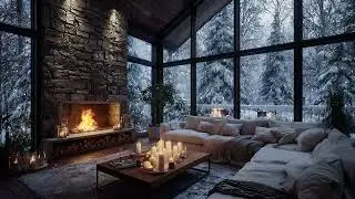 🤍❄️Peaceful Winter Piano Ambience | Snowy Evening & Fireplace for Calm and Sleep