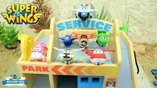 Super Wings Flying Service Station Car Wash Toys Playing Fun with Sand