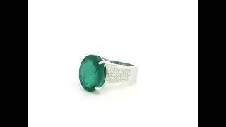 Oval Emerald & Diamond Statement Ring in 18K White Gold