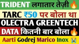 TRIDENT लगातार तेज़ी 🔥👈|TARC ₹50 पर बोला था|Olectra Greentech🔥data patterns🔥Aarti😭Godrej😭Marico😭Inox