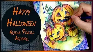 HALLOWEEN Art speed paint pencils drawing &diams; Arteza Watercolors pencils review by Sakuems