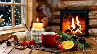 Cozy Winter Jazz ☕ Fireplace Ambience | Relaxing Coffee & Snowy Cabin Vibes