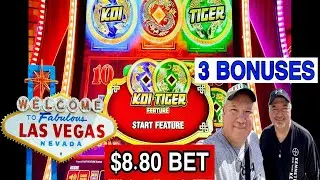 COIN TRIO SLOT! YES! 3 BONUSES $8.80 BET! BELLAGIO CASINO LAS VEGAS!