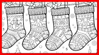 Christmas Holiday Stockings Snowman Reindeer & Cozy Village Color Oasis app #coloringbook