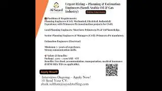 Saudi Arabia-Jobs for Planning and Estimation Engineers #primavera #Sap #engineeringcareers #gulfjob