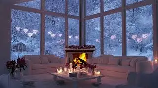Calm Winter Piano White Lounge, Gentle Snow and Fireplace for Healing and Study