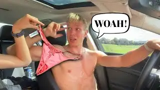 REMOVING ALL MY CLOTHING WHILE MY BOYFRIEND DRIVES!