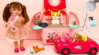 🌈2 minutes satisfying with pink cute pet care set | grooming | asmr
