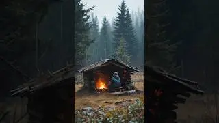 Survivor Cooks Fish by the Fire in His Rainy Shelter | Bushcraft Survival on a Wet Day #bushcraft