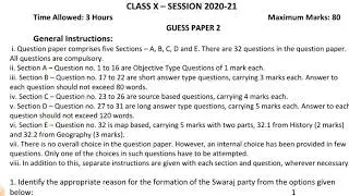 Answer of CLASS 10  PRACTICE QUESTION PAPER  FOR 2021 SOCIAL SCIENCE SET 2
