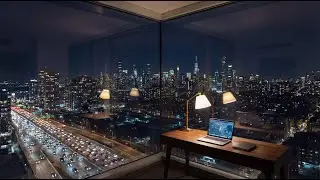 Late Night City Lights + Chill Jazz (4K) | High-Rise Window View for Studying & Working