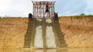 Build Underground Twin Bamboo Water Slide With Beautiful Mud Tiny House (part 1)