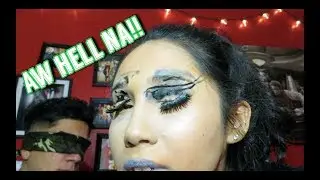 BOYFRIEND DOES BLINDFOLDED MAKEUP CHALLENGE! (SHE GOES OUT LIKE THIS)