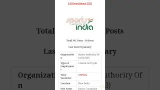 18 Posts - Sports Authority Of India - SAI Recruitment 2022 - Last Date 05 January
