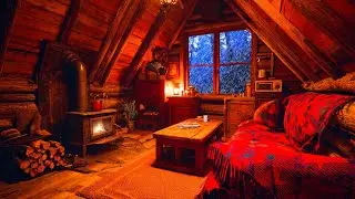 Cozy Fireplace Crackling 🔥 Cozy Cabin Ambience & Thunderstorm Sounds For Sleep, Study ⛈️ No Ads