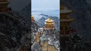 Golden tempes on Laojun Mountain #travel  #china #drone