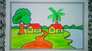 Easy Village Scenery Drawing for Beginners, Village Drawing for School Project, pencil sketch art