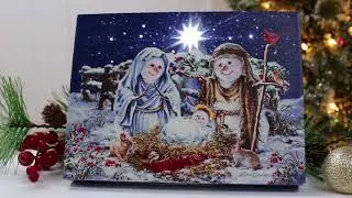 A2239 Snow Family Nativity 8x6 Lighted Tabletop Canvas