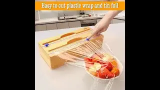 3 IN 1 Wood Foil and Plastic Wrap Organizer + 2 IN 1 Plastic Wrap Dispenser with Cutter and Labels .