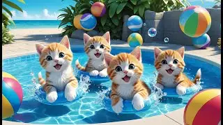 Six Little Kittens Jumping in the Pool | Fun Water Song for Kids | Cute Cat Rhyme for Toddlers