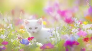 Adorable Kitten In Spring Flowers Ambience