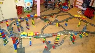 Lego duplo train circuit with train crash and many bridges - Mega Buildings!
