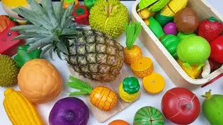 Satisfying Video Relaxing Real Pineapple, Onion, Apple Cutting Wooden Fruits and Vegetables ASMR.