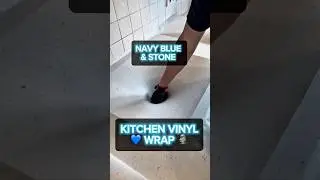 Navy blue + stone kitchen vinyl wrap 🪄 #kitchendecor #kitchenmakeover #kitchenwrap