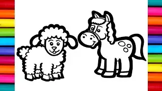 Horse, Sheep, Cow, Animals Drawing | How to Draw Horse  Easy Step by Step | Draw animals 🐎🐑 🐄