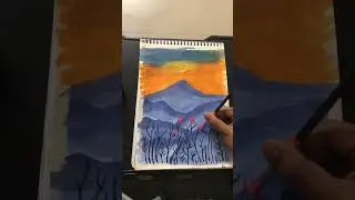 Easy Sunset Mountain Painting with Flowers 🌸 | Acrylic Painting for Beginners#AcrylicPainting#draw 