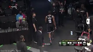James Harden left less than a minute into Game 1 against the Bucks with a hamstring injury
