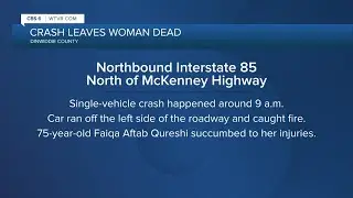 Woman killed in single-vehicle crash along I-85 in Dinwiddie County, state police say