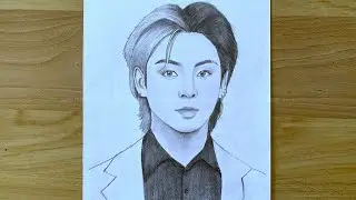 How to draw Jungkook BTS | BTS members sketch for beginners | drawing tutorial step by step | រៀនគូរ
