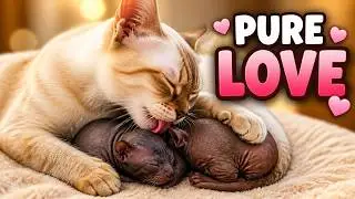 Mother Cat Gently Grooms and Nurses Her Kittens | Pure Cat Love 🐾