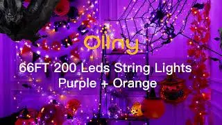 Ollny 200 LED 66ft Purple & Orange Halloween String Lights (Green Cable, Plug In, 8 Modes)