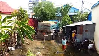First Starting New Project Landfill Delete Trash Water Use D20P Dozer Pushing Sand & Truckload Sand