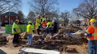 Remains are removed from where the A.P. Hill statue stood