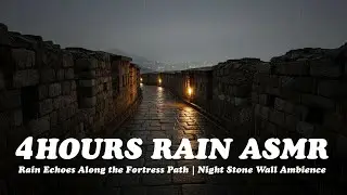 Rain Echoes Along the Fortress Path | Night Stone Wall Ambience