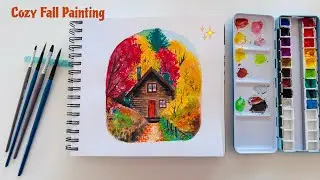 🍂Autumn landscape with Ink and Gouache | ASMR Painting