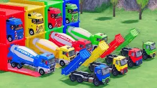 Trucks With COLORS - MAN MIXER TRUCK and RENAULT DUMP TRUCK with FLATBED TRAILER TRUCK - FS22