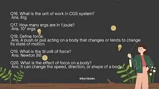 Class 11 Physics, Work, Force and Energy. Short type question answers for board and School Exams.