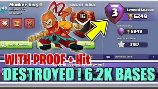 Monkey King 🐒✓ Global Rank #3 ( +6249 TROPHY) player Legend League Hit+ PROOF|TH14 UNSTOPPABLE ARMY