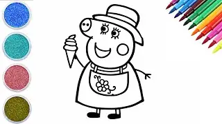 Cute Pig Girl Enjoying Ice Cream Drawing | Easy Kids Art Tutorial