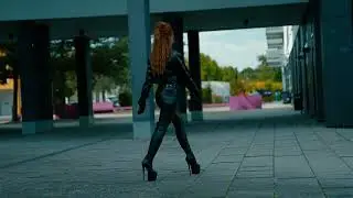 CONFIDENT WALK IN PVC LEGGINGS AND HIGH HEELS OVERKNEE BOOTS