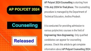 AP POLYCET 2024 Counseling Started | AP POLYCET Full Details Explaining by MDE