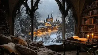Lost in Study ❄️ Snowy Castle Balcony | Dark Academia Piano & Winter Silence
