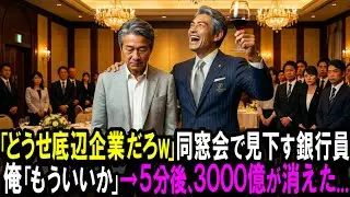 【スカッと】「どうせ底辺企業だろw」同窓会で見下す銀行員。俺「もういいか」→５分後、３０００億が消えた...【シニア】